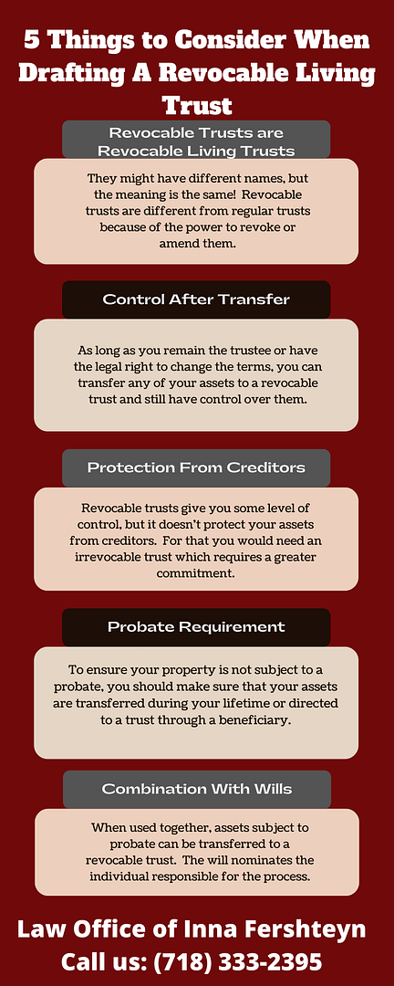 5 Things to Consider When Drafting A Revocable Living Trust Infographic